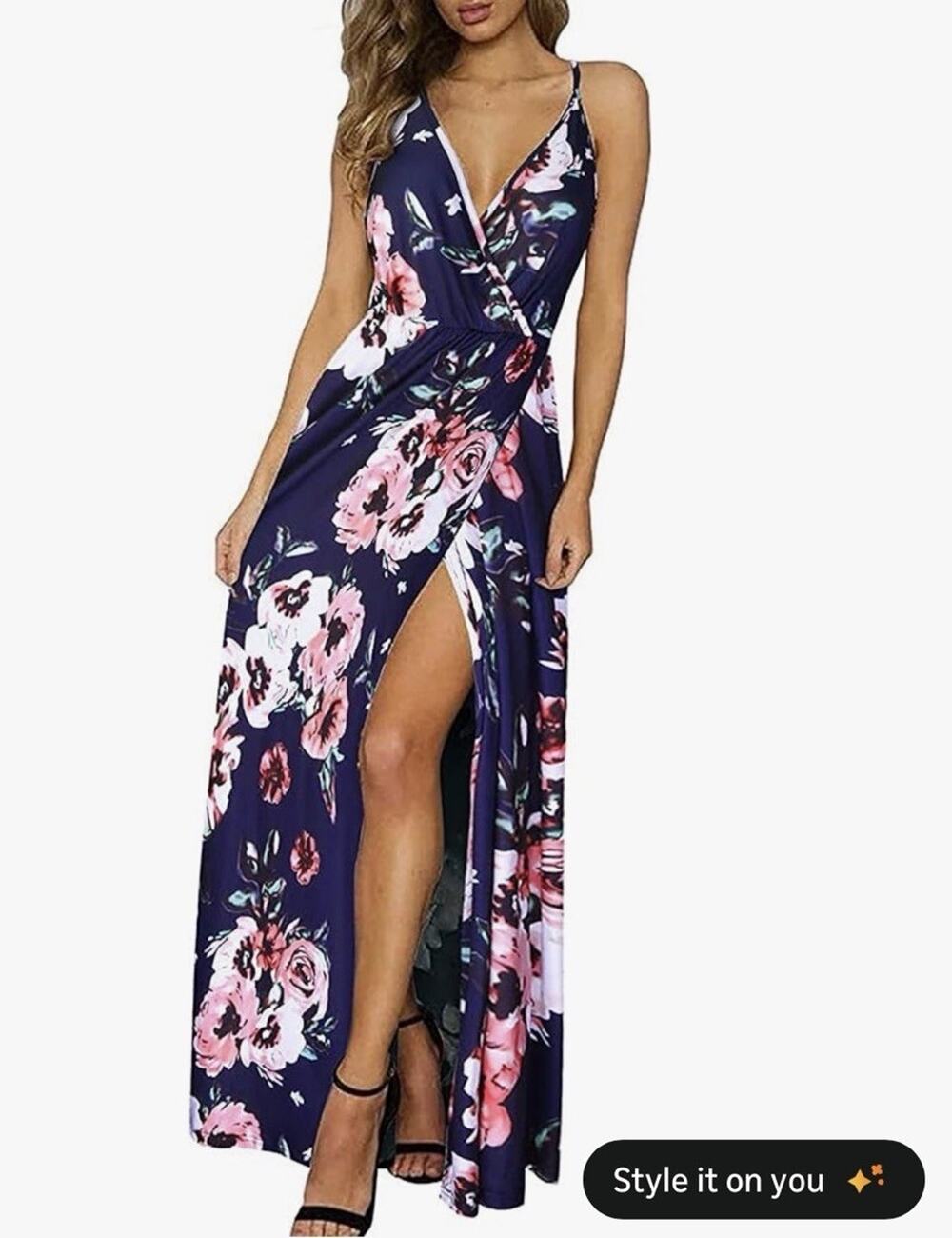 Floral maxi V Neck Spaghetti Strap Party tropical Dress ININ Resort Womens L NWT